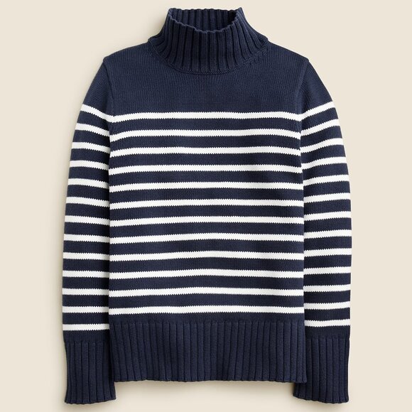 J. Crew Navy/Ivory Stripe Cotton Turtleneck Sweater/NWT/S - Picture 3 of 12